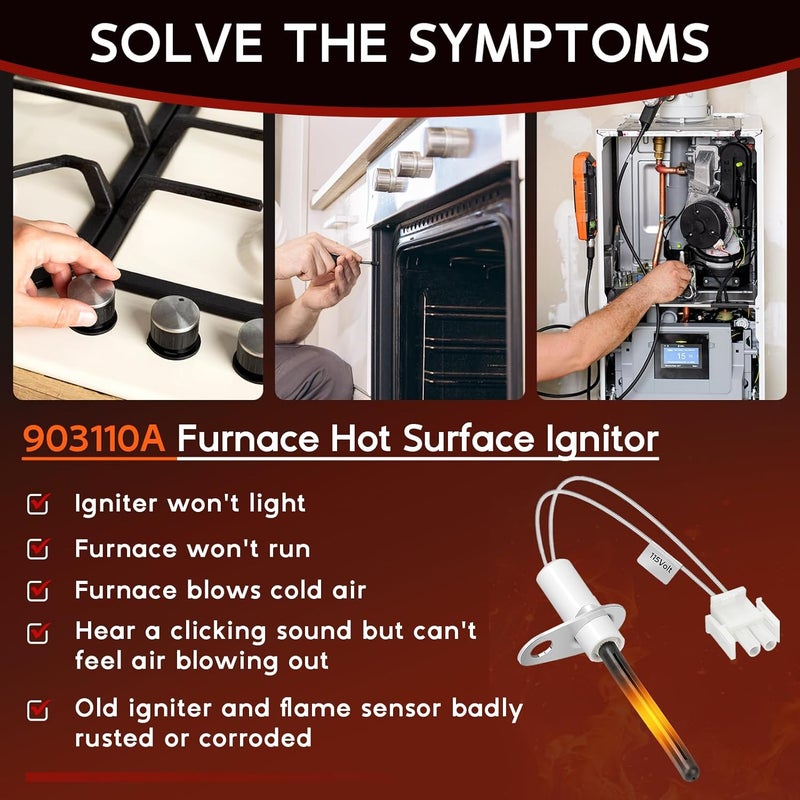 Replizo Upgraded 903110A Furnace Hot Surface Ignitors for Nordyne Furnace Ignitor Replacement, 903110 Round Silicon Nitride Hot Surface Igniters with Plug replace 632504 632313 632313C FC047 - Image 5